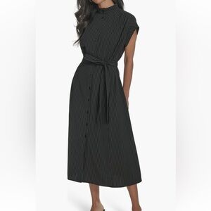 Calvin Klein Green Striped Button-Up Dress